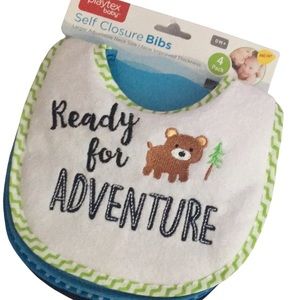 4 Pack Velcro Bibs Playtex Baby Embroidered NWT